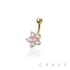 316L SURGICAL STEEL STAR FLOWER PINK CZ NON DANGLE BELLY BUTTON NAVEL RING 